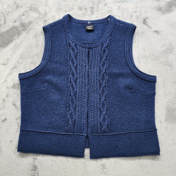 Tribal Jackets & Blazers - Tribal Vest Womens L Blue Wool Crew Neck Hook Front Sleeveless Casual Boho